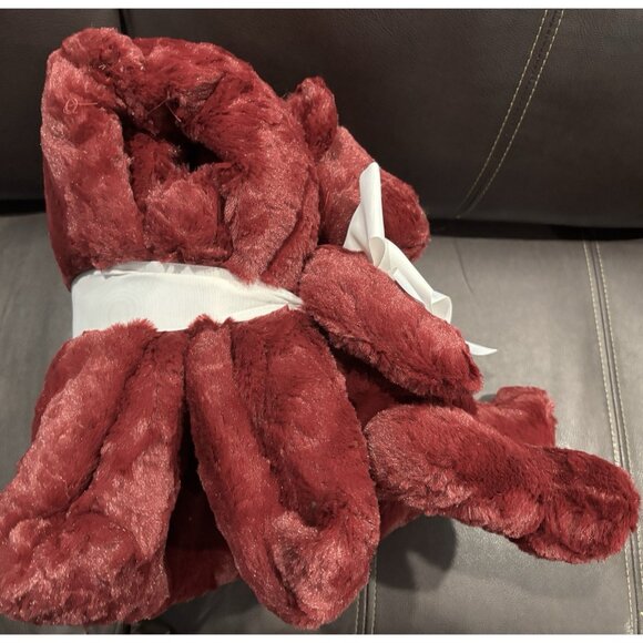 Dennis Basso Faux Fur Throw Blanket 56x48With Matching Teddy Bear NWT Burgundy - Picture 4 of 7